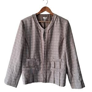 Chicos Tan & Beige Collarles Tweed Jacket with Frindges - Size Chico's 3 (US 16)